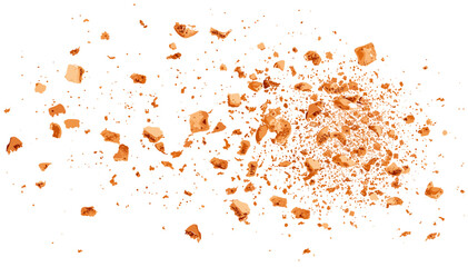 Vector cookie pieces, pile cake crumbs flying, isolated on white, clipping path, biscuit chunks, dessert fragments, crispy pastry, broken cookie bits, crunchy snack