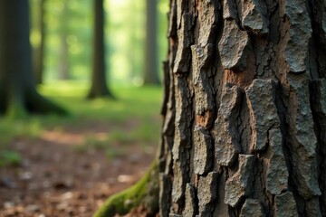 Fototapeta premium Rough textured pine tree bark on wooden background, natural, forest landscape