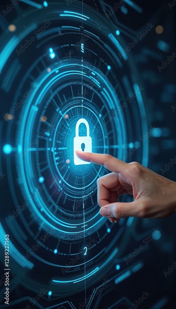 Poster image shows user authorization, password authentication in security awareness with digital interface