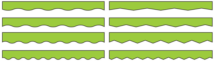 Obraz premium Scalloped edge seamless Vector set. Simple scalloped border. Fabric laces silhouette. borders and dividers. Texture ribbons. Vector illustration isolated on white background. 