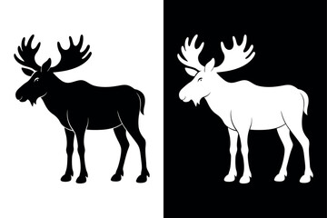 Moose Silhouette vector Icon  Black And White Background.