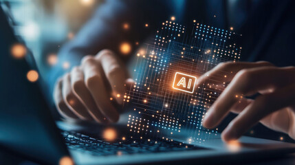 AI Innovation Person Interacting with Artificial Intelligence on Laptop