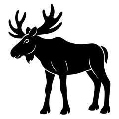Moose Silhouette Icon Crisp Black Vector on White Background.