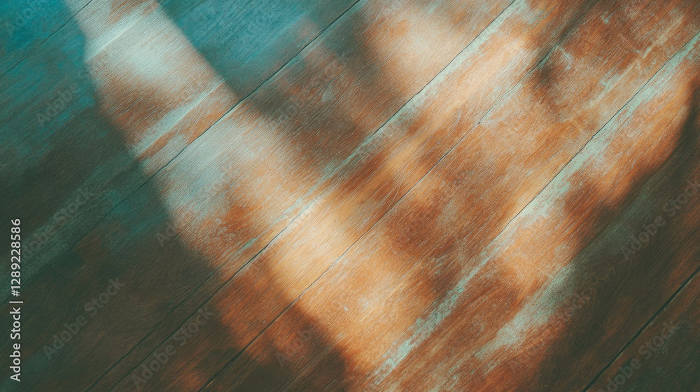 Poster Textured teak surface with uneven color and varied light patterns for interior design