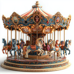 Old-Fashioned Toy Carousel Children's Vintage Toy Isolated on White Background