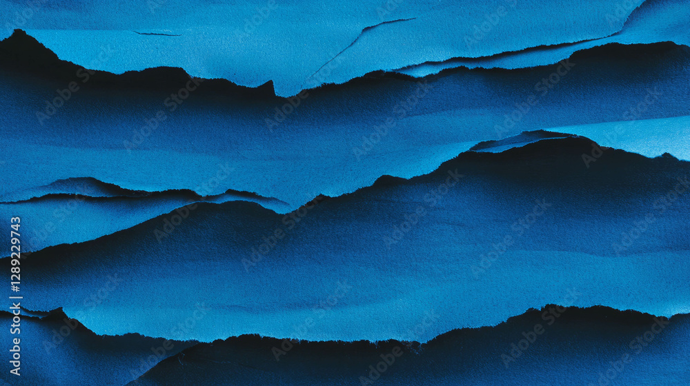 Poster abstract design with textured uneven ribbed blue paper layers for creative backgrounds