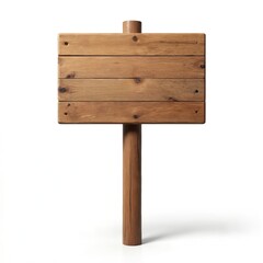 Wooden blank sign post, isolated on white background. Cut out PNG file. Rustic plank signboard with textured frame, banner. Directional signpost. Empty sign for custom text.