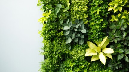 Lush green wall adorned with various plants, showcasing vibrant