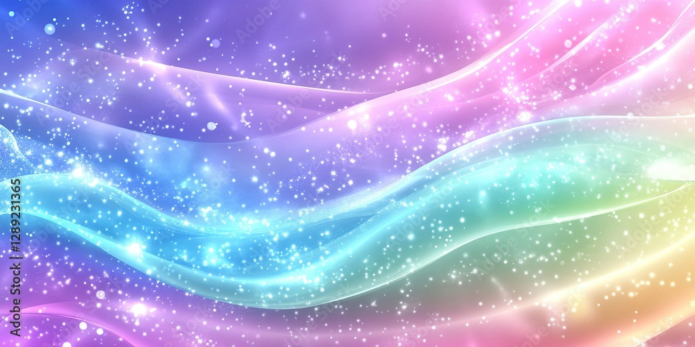 Poster vibrant abstract design with flowing waves and sparkling elements in a colorful gradient