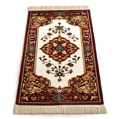 Elegant Red and Cream Oriental Rug with Intricate Floral Pattern and Fringe