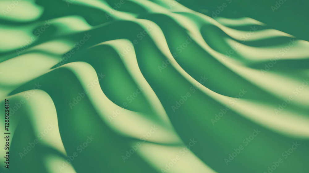 Poster Abstract wavy ribbed green paper texture with soft shadows for background or creative design