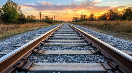 Fototapeta premium Tranquil Sunset Glow Over Abandoned Railway Tracks