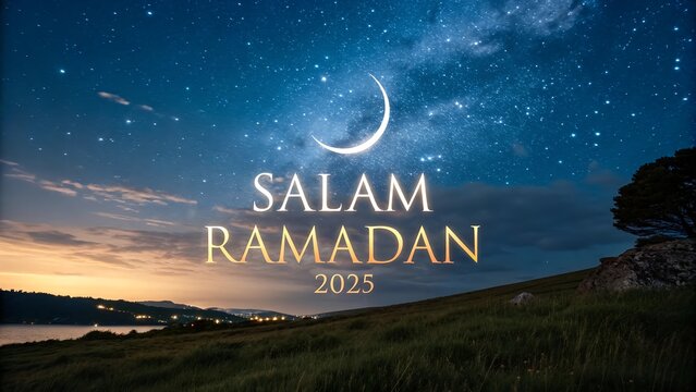 Salam Ramadan 2025 Kareem Greetings Decorative Festival Card with Mosque &ndash; A Peaceful, Elegant Background Celebrating the Holy Month with Warmth and Spiritual Blessings