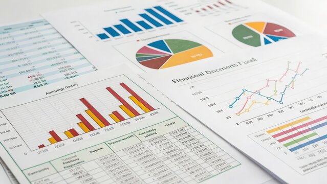 Financial Charts and Graphs on White Background