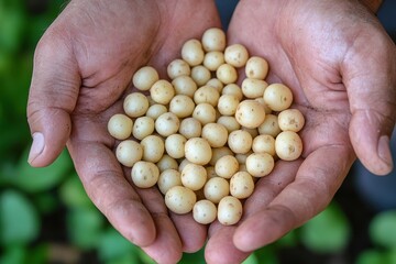 Close-Up of Small Potatoes Held by a Gardener's Hands, Celebrating the Harvest Season and the Essence of Autumn's Bounty