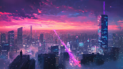 Fototapeta premium Ai-powered cities: the future of technology-driven urban landscapes. AI-Powered Cityscape. Illustration