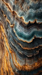 Obraz premium A stunning close-up of layered mineral formations showcasing rich colors and intricate patterns, evoking the beauty of geological processes.