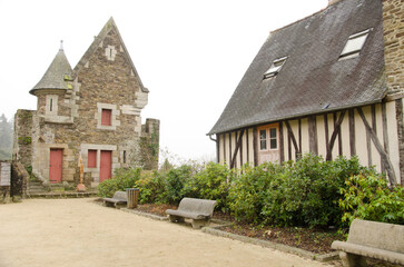 Medieval house and tower of the Chateau de Fougeres. Fougeres. Brittany. France.