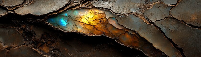Fototapeta premium A mesmerizing close-up of cracked surfaces revealing vibrant colors, suggesting a natural geological formation or artistic texture.