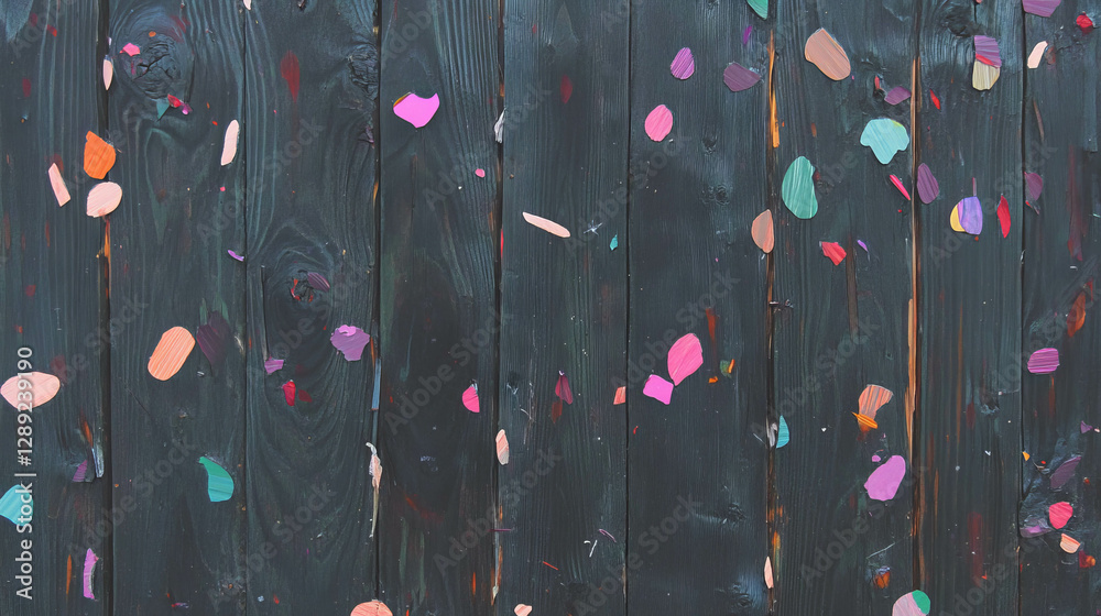 Poster rustic wooden texture with colorful confetti for festive background design