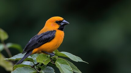 Fototapeta premium Orange Bird Perched on Branch in Forest
