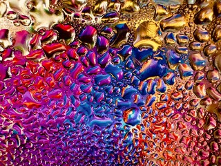 Close-up of water drops on metal surface in high resolution showing condensation of water droplets...