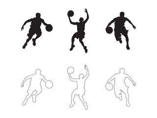 Basketball player logo design icon symbol vector illustration. Sports black and white royalty free vector icon set.