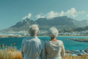 Fototapeta premium Senior couple appreciating scenic views while considering their future in a new country