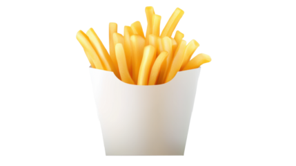 French fries in a white paper wrapper isolated on white background 