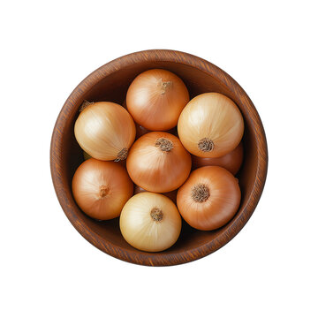 Onions in a wooden bowl - PNG Cutout
