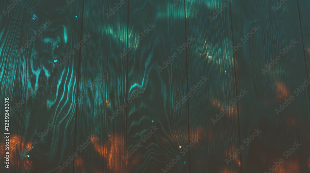 Poster Dynamic wooden texture with pulsating multicolored lights for creative design