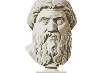 Plato head sculpture, vector illustration, ancient Greek philosopher, bust of Plato, isolated on transparent background, classical art, philosophy statue, antique sculpture