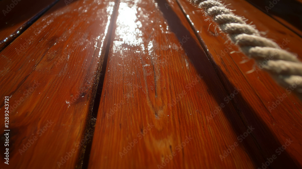 Aufkleber rustic wooden surface with silk cord and soft sunlight shadows