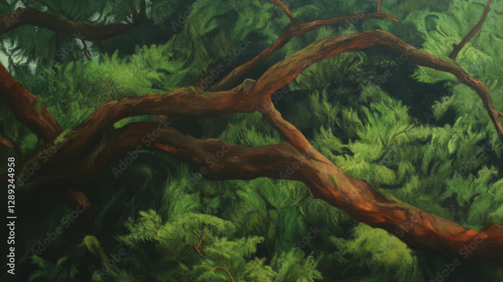 Aufkleber lush forest scene with moss draping over tree branches for nature decor
