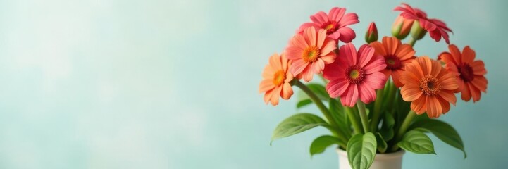 Fototapeta premium Long-stemmed crossandra flowers in a vase with fresh greenery, blooms, kalanche