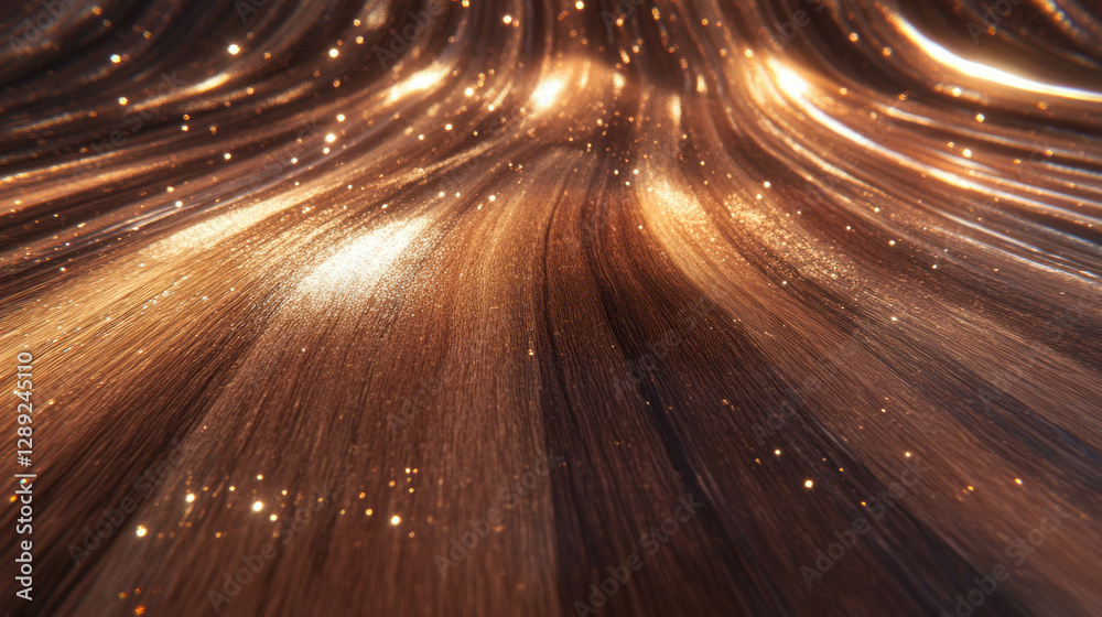 Poster Abstract vibrating strings on wooden texture with bright sparkles for artistic backgrounds