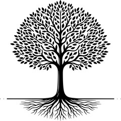 Majestic Tree of Life with Detailed Leaves and Roots - Nature Artwork