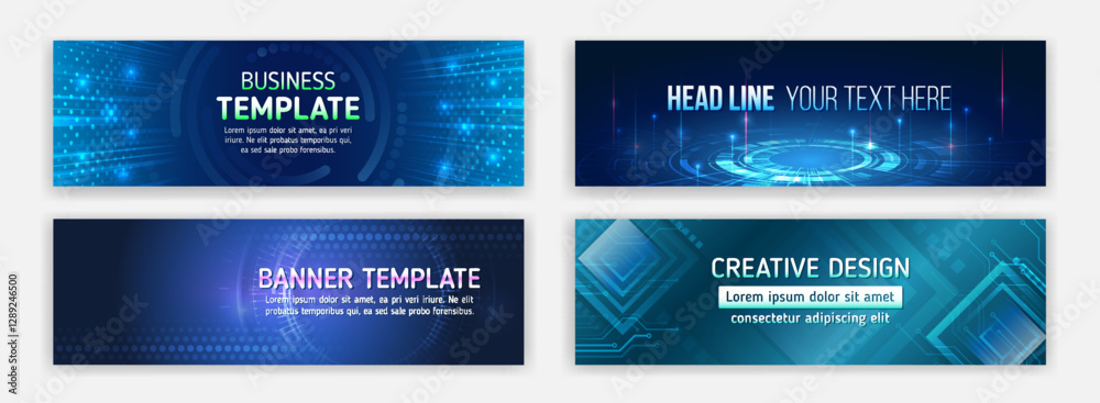 Poster data protection, internet communication, science, big data, cover design set. sci-fi vector sample c