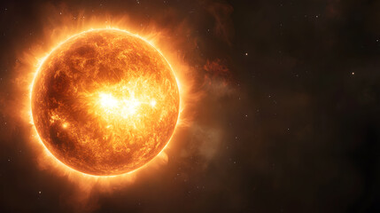 Naklejka premium A hyperrealistic image of the sun with enormous plumes of fire and plasma erupting from its core