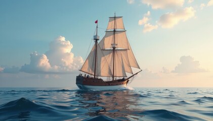 Frigate barque cuts through the calm waters with ease, barque, ship