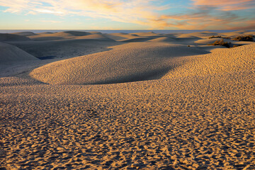Panoramic view of the Natural Reserve of Dunes of Maspalomas in Gran Canaria, Canary Islands, Spain.