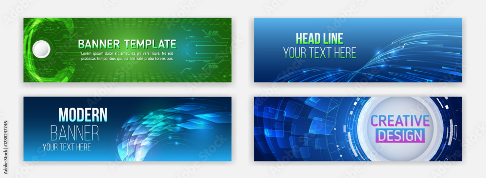 Poster modern banner design with technology element. data protection, internet communication, science, big 