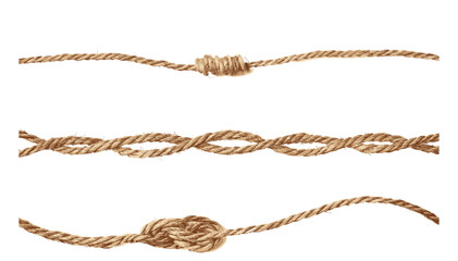 Vector rope set, string isolated on white, top view, twisted cord, nautical rope, realistic rope bundle, strong fiber rope, braided rope, marine cord, coiled rope, rope loop