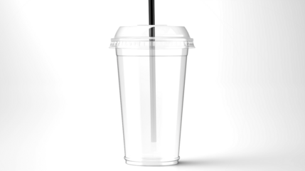 Close up of a Disposable Cup with Straw Ideal for Refreshing Beverage Ads