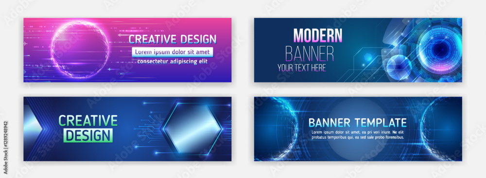Fototapete modern banner design with technology element. data protection, internet communication, science, big 