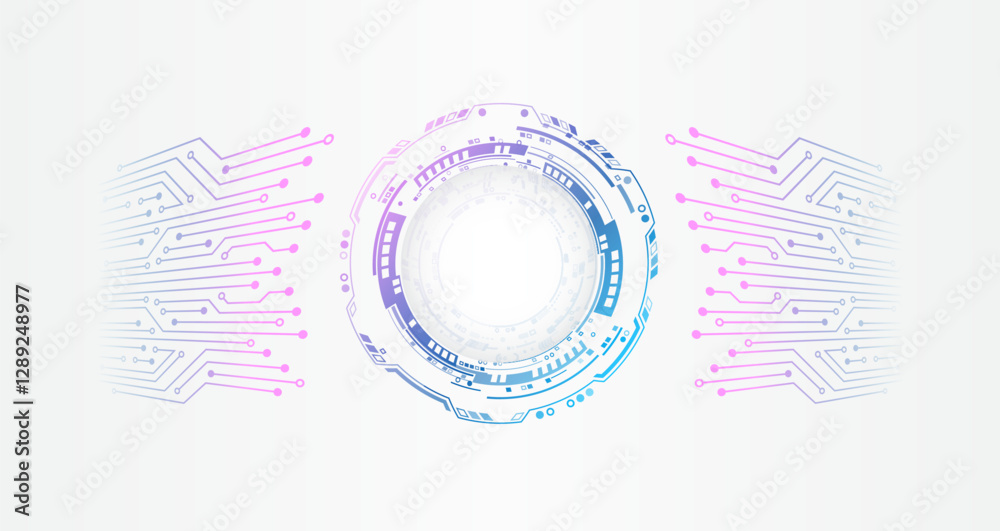 Aufkleber Vector illustration of circuit board and circles. Abstract futuristic communication. Hi-tech grey background with various technology elements.