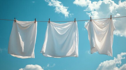 Captivating image of white linens swaying in the breeze on a sunny day, perfect for summer-themed designs, home d&eacute;cor, and relaxation-related content.