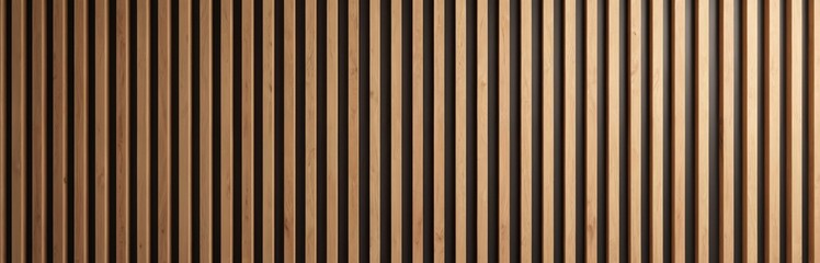 Wood wall panel background with vertical slats. Natural material texture for interior design, backdrop. Brown hardwood planks create striped pattern, rustic decor element. Modern eco style.