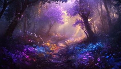 Fototapeta premium Enchanted Forest Path: A Mystical Journey Through a Dreamlike Wood