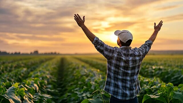 Farmer sunset field gratitude agriculture success